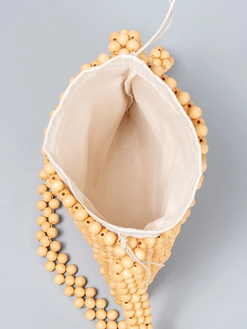 Borsa a Spalla in Perline di Legno di Acero Fatta a Mano per Donna Borsa a Tracolla Quadrata Bohémien Con Fodera in Cotone