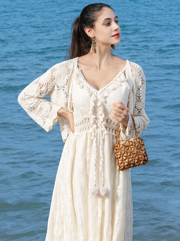 Handgefertigte Gewebte Holzperlen Handtasche Damen Boho Urlaubsstil Perlen Umhängetasche Mit Kordelzug Innentasche Strandreise Mini Quadratische Tasche