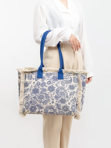 Bolso Tote de Lona Bohemio Gran Capacidad Estampado Floral Paisley Bolso de Hombro Con Flecos para Mujer Playa Viaje