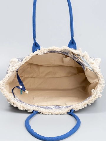 Bolso Tote de Lona Bohemio Gran Capacidad Estampado Floral Paisley Bolso de Hombro Con Flecos para Mujer Playa Viaje
