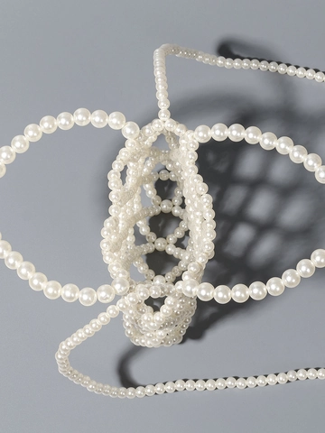 Handmade ABS Imitation Artificial Pearl Woven Mini Shoulder Bag For Women Hollow Out Beaded Crossbody Handbag For Vacation Wedding Party Elegant Accessory