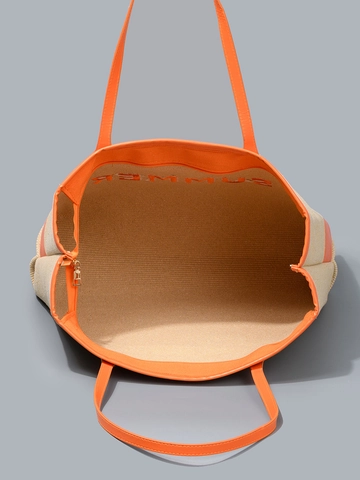 Bolso Tote Bordado con Letras de Verano Mujer Gran Capacidad Aspecto Paja Playa Vacaciones Bolso Hombro Color Contraste Cremallera