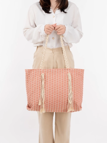 Grand Sac Fourre-tout Tissé pour Femmes Avec Gland Fermeture Éclair Polyester Coton Bohème Sac à Bandoulière de Plage