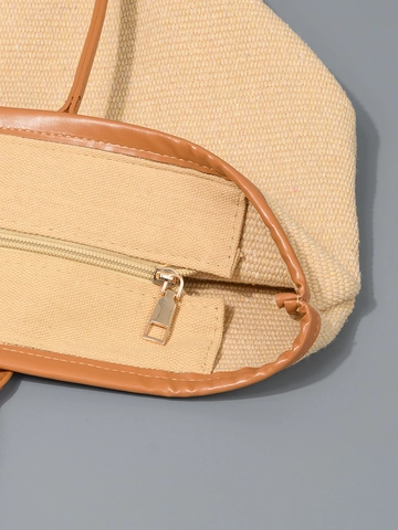 Borsa Tote in Tela Intrecciata Grande Capacità Donna Vintage Patchwork in Pelle PU Con Rivetti Cerniera Borsa da Spiaggia