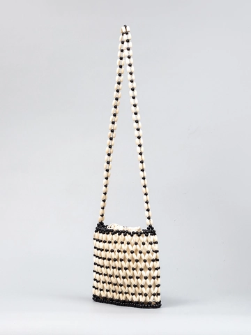 Vrouwen Handgeweven Houten Kralen Tas Retro Boheems Crossbody Schoudertas Trekkoord Binnenvoering Zomer Strand Mode Handtas