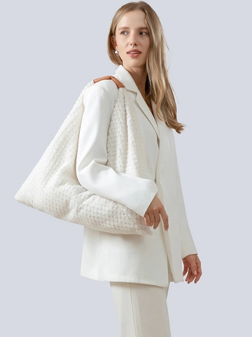 Plush Triangle Dumpling Bag Sherpa Fleece Shoulder Bag With PU Leather Handle Large Capacity Casual Tote For Women Winter