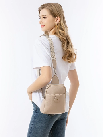 Women Litchi Grain PU Leather Chest Bag Bohemian Geometric Pattern Wide Shoulder Strap Casual Travel Sling Crossbody Bag Fashion Accessory