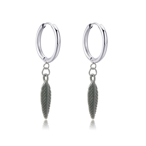 Punk Silver Metal Hoop Dangle Earrings Gothic Cross Feather Spike Chain Pendant Earrings For Men Women Minimalist Jewelry