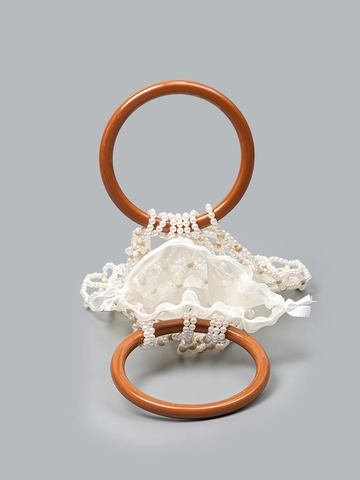 Handmade Beaded Weaving Shoulder Bag Hollow Out Pearl Handbag With Round Resin Handle Women Beach Vacation Casual Bag