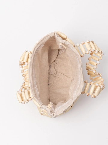 Bolso De Mano Con Cuentas De Madera De Arce Hecho A Mano Mujer Bolso Tejido Calado Color De Contraste Para Viaje Diario