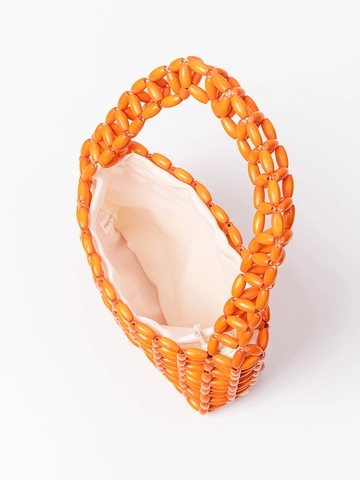 Bolso de Mano Artesanal de Cuentas de Madera para Mujer Bolso Tejido Calado Con Bolsa Interior para Vacaciones de Verano