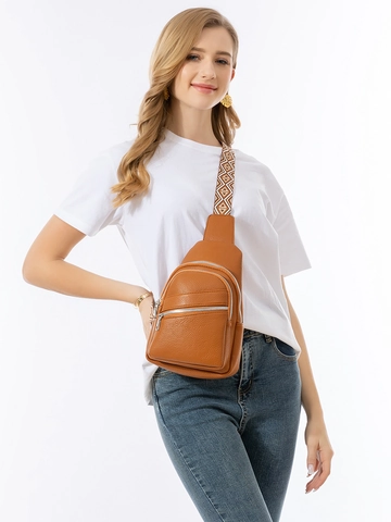 Dames Grote Capaciteit PU Leer Borstas Litchi Textuur Crossbodytas Met Brede Geometrische Patroon Band Mode Reizen Schoudertas