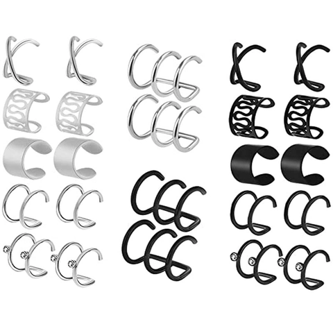 Stainless Steel Ear Cuff Set For Non Pierced Ears Minimalist Geometric Clip On Earrings Rhinestone Cross Spiral Ear Jewelry For Women Men