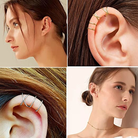 Minimalist Silver Color Metal Ear Cuffs For Women Men Non Pierced Geometric Cross Double Layer Ball Earrings Jewelry Gift