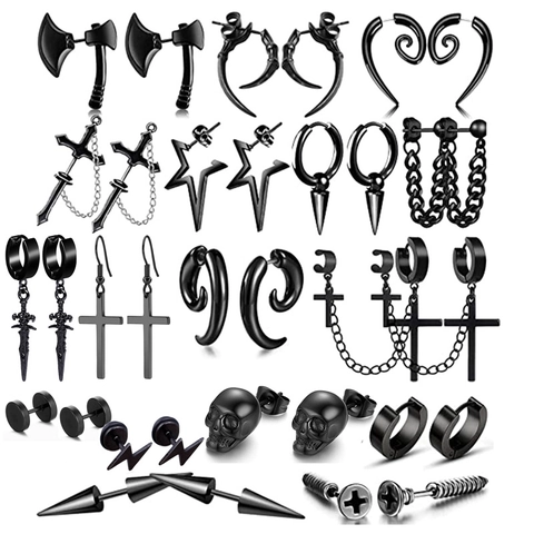 Punk Gothic Zwart Roestvrij Staal Oorknopjes Kruis Schedel Spike Schroef Bijl Dolk Vormen Hip Hop Sieraden Voor Heren