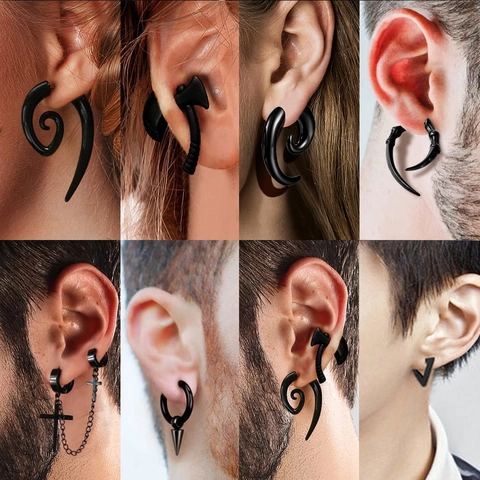 Punk Gothic Zwart Roestvrij Staal Oorknopjes Kruis Schedel Spike Schroef Bijl Dolk Vormen Hip Hop Sieraden Voor Heren