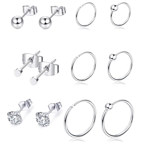 Roestvrij Stalen Zirkonia Bal Oorknopjes Creolen Neusringen Piercing Sieraden Voor Dames Heren Eenvoudige Punk Stijl Zilver
