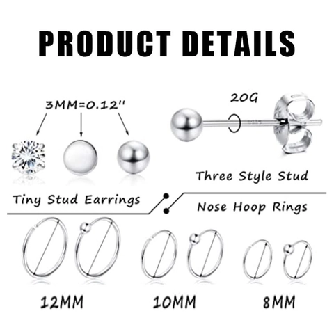 Roestvrij Stalen Zirkonia Bal Oorknopjes Creolen Neusringen Piercing Sieraden Voor Dames Heren Eenvoudige Punk Stijl Zilver