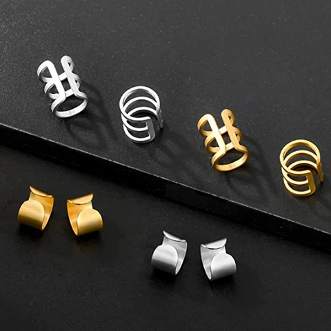 16Pcs No Piercing Ear Cuffs Set For Women Metal Geometric Cross Triple Row Clip On Earrings Gold Silver Fashion Jewelry