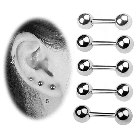 Stainless Steel Cubic Zirconia Piercing Earring Set Cartilage Stud Earrings Silver Barbell Body Jewelry For Men Women