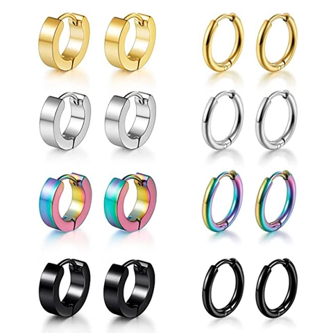 Juego de Pendientes de Aro Huggie de Acero Inoxidable 316L Oro Plata Negro Arcoíris Pendientes Punk Minimalistas Para Hombre Mujer Joyería