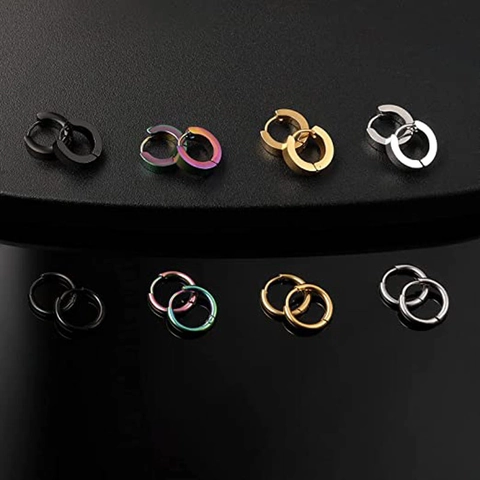 Juego de Pendientes de Aro Huggie de Acero Inoxidable 316L Oro Plata Negro Arcoíris Pendientes Punk Minimalistas Para Hombre Mujer Joyería