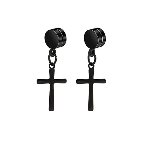 Pendientes Magnéticos de Acero Inoxidable con Colgante de Cruz para Orejas no Perforadas Joyería Punk Rock Unisex Clips