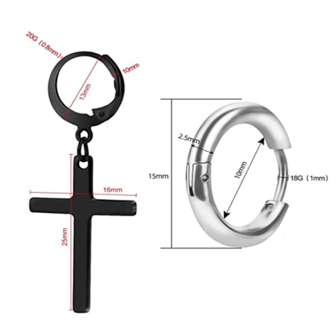 Edelstahl Kreuz Anhänger Creolen Set Für Herren Damen Punk Gothic Schwarz Gold Silber Polierte Geometrische Huggie Ohrringe Schmuck