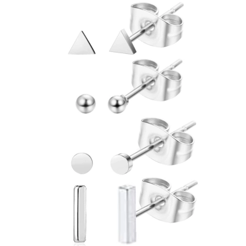 Geometric Stud Earrings Set For Women 925 Sterling Silver Earring Post Minimalist Triangle Ball Disk Bar Jewelry