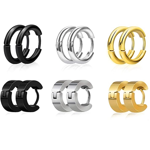 Set Di Orecchini A Cerchio In Acciaio Inossidabile Per Uomo Donna Chiusura Huggie Nero Oro Argento Classico Minimalista Punk Gioielli
