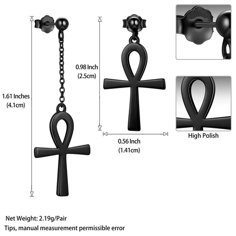 Vintage Ankh Cross Stud Earrings For Men Women Stainless Steel 925 Sterling Silver Earring Post Chain Dangle Earrings Gothic Jewelry Gift