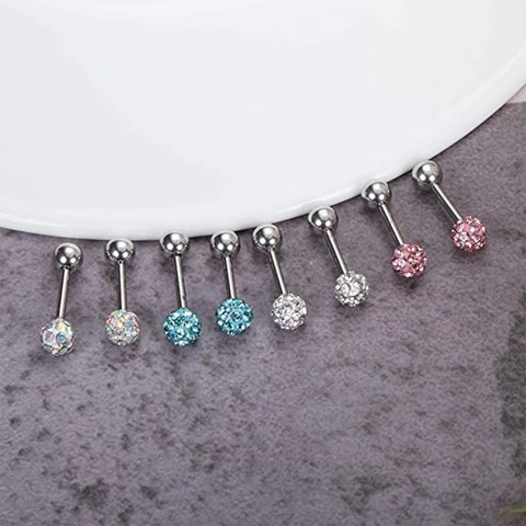 Stainless Steel Cartilage Stud Earrings With Heart Star Round Ball Zirconia Rhinestone Screw Back Piercing Jewelry Set For Women