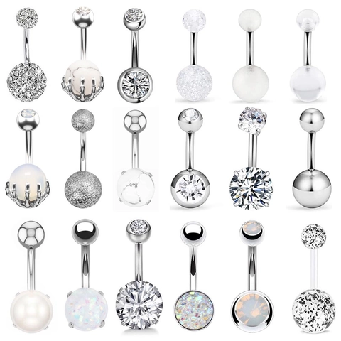 Piercing de Ombligo de Acero Inoxidable con Zirconia y Ópalo Joyería de Strass Mano de Esqueleto para Mujer