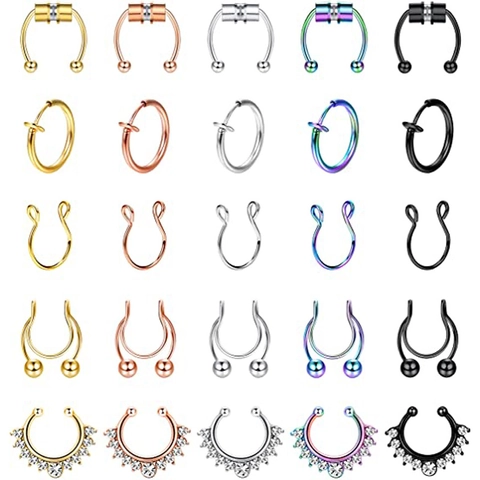 316L Stainless Steel Non Piercing Magnetic Septum Nose Ring Collection For Women Men Fake Rhinestone Horseshoe Body Jewelry