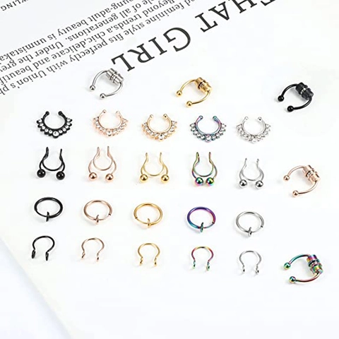 316L Stainless Steel Non Piercing Magnetic Septum Nose Ring Collection For Women Men Fake Rhinestone Horseshoe Body Jewelry