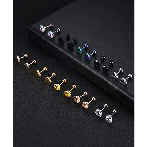 Boucles d'Oreilles Clous Cœur en Acier Inoxydable Zircone pour Femme Rond CZ Fermoir à Vis Bijoux de Piercing d'Oreille Mode