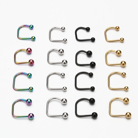 Punk Stainless Steel Horseshoe Lip Ring U-Shaped Body Piercing Jewelry With Ball Spike Cone Ends For Men Women Nose Ear Piercing