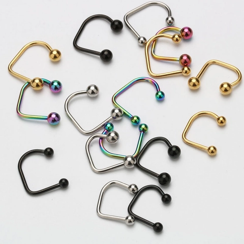 Punk Stainless Steel Horseshoe Lip Ring U-Shaped Body Piercing Jewelry With Ball Spike Cone Ends For Men Women Nose Ear Piercing