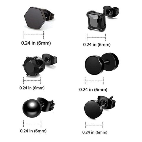 Black Stainless Steel Stud Earrings Hoop Earrings Collection For Men Women Punk Cross Triangle Zirconia Geometric Gothic Jewelry