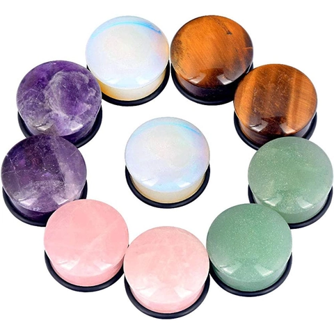 Natural Stone Ear Plugs Gauges Amethyst Opal Rose Quartz Tiger Eye Green Aventurine Piercing Body Jewelry Round Expander