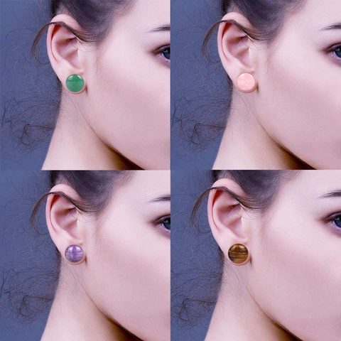 Natural Stone Ear Plugs Gauges Amethyst Opal Rose Quartz Tiger Eye Green Aventurine Piercing Body Jewelry Round Expander