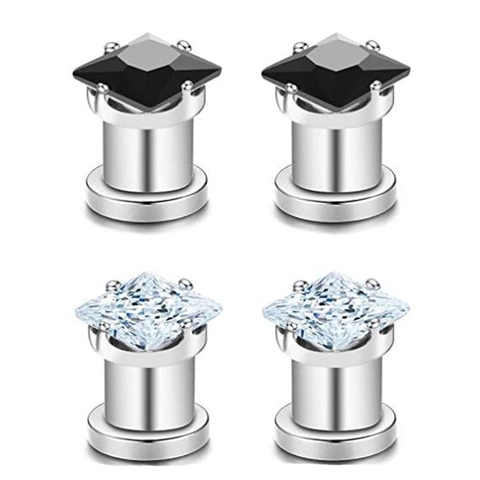 Roestvrij Staal Vierkante Zirconia Oortunnel Plug 4 Pootzetting Piercing Sieraden Voor Mannen Vrouwen Dagelijks Feest Punk Oorexpander