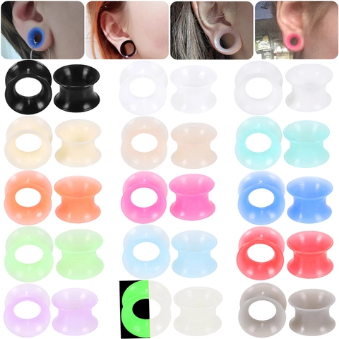 Plug per Orecchie in Silicone Morbido Double Flare Gauges Tunnel Luminosi Glow In The Dark Gioielli Piercing per Uomo Donna 3mm a 38mm