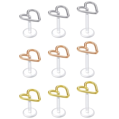 Piercing Labbro a Bottone a Forma di Cuore in Metallo Con Perno Flessibile in Acrilico Gioielli Moda Uomo Donna