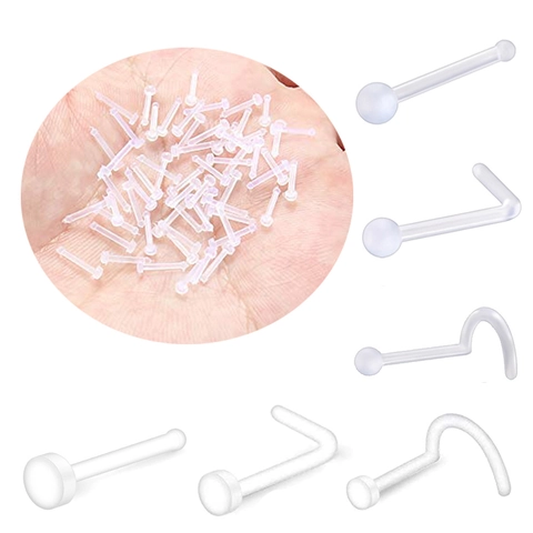 Set de Retenue de Clou de Nez en Acrylique Bioflex Flexible Forme L Droit Courbé Bijoux de Piercing Invisible