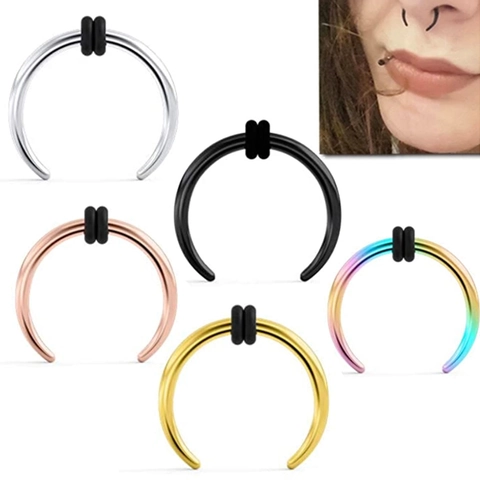 Σκουλαρίκι Μύτης Septum Piercing Σχήμα C από Ανοξείδωτο Ατσάλι Με Δακτυλίους O από Καουτσούκ Πανκ Κοσμήματα για Άνδρες Γυναίκες