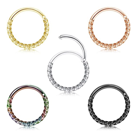 Stainless Steel Twisted Rope Hinged Segment Ring Nose Hoop Ear Cartilage Piercing For Women Men Unisex Punk Body Jewelry