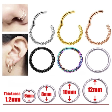Stainless Steel Twisted Rope Hinged Segment Ring Nose Hoop Ear Cartilage Piercing For Women Men Unisex Punk Body Jewelry