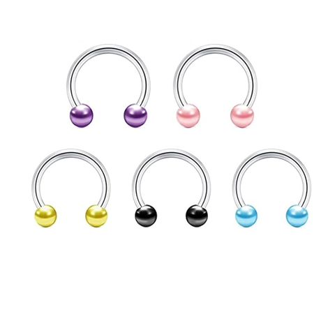 Stainless Steel Horseshoe Nose Ring Faux Artificial Pearl Balls Flexible Plastic Circular Barbell Piercing For Septum Ear Lip Unisex