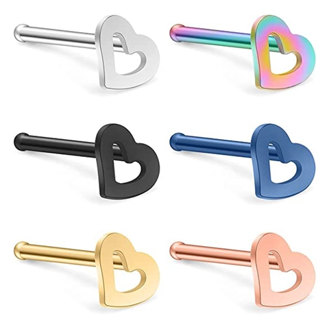 Edelstahl Hohl Herz Nasenstecker 20G Piercing Schmuck Für Unisex Gold Silber Schwarz Blau Regenbogen Nasenknochen Stecker
